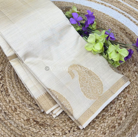 Semi Tussar Silk  - Cream Shade - Small Mango Butta - VVSTS002