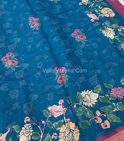 Semi Chanderi Saree - Blue Shade - VVSCS004