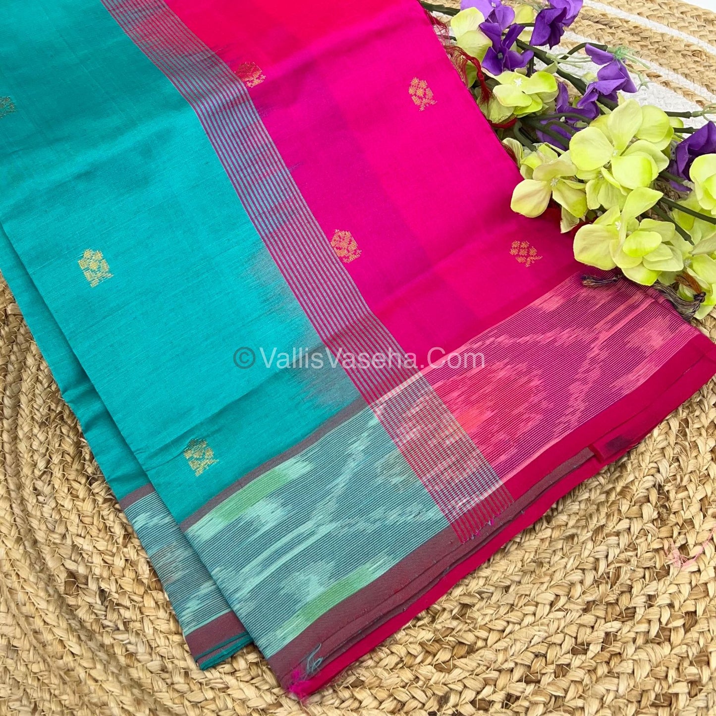 Semi Silk Cotton Saree - Blue & Pink Combo - VVSSC001
