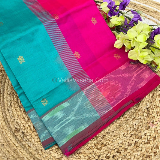 Semi Silk Cotton Saree - Blue & Pink Combo - VVSSC001