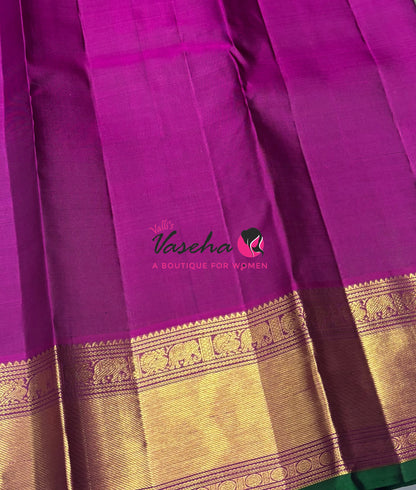 Pure Kanchipuram Silk Saree - Vairavoosi Design  - Grey & Purplish Pink Combo - VVPS059