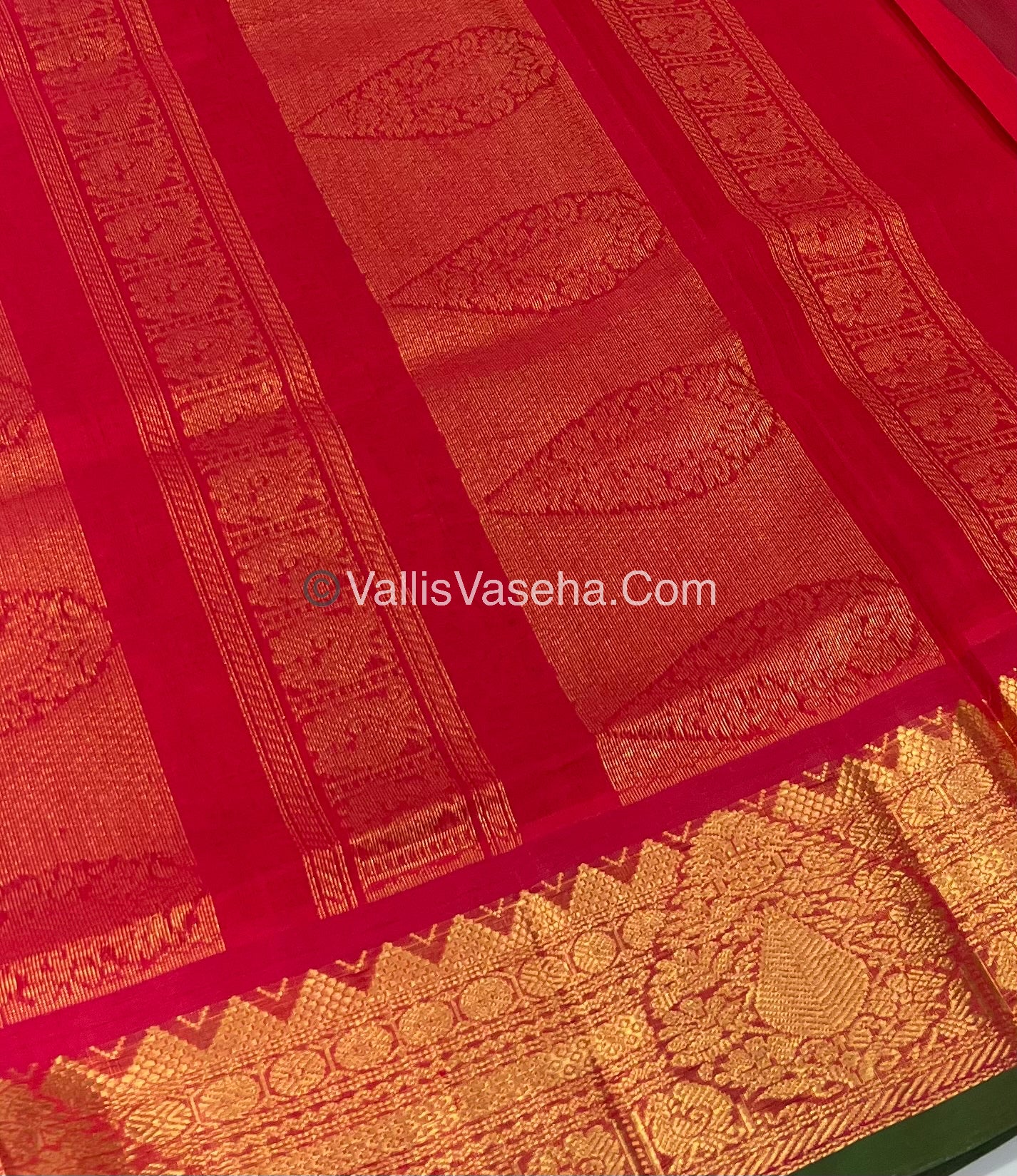 Pure Korvai Silk Cotton Saree - Turquoise Green with Red - VVKSC019