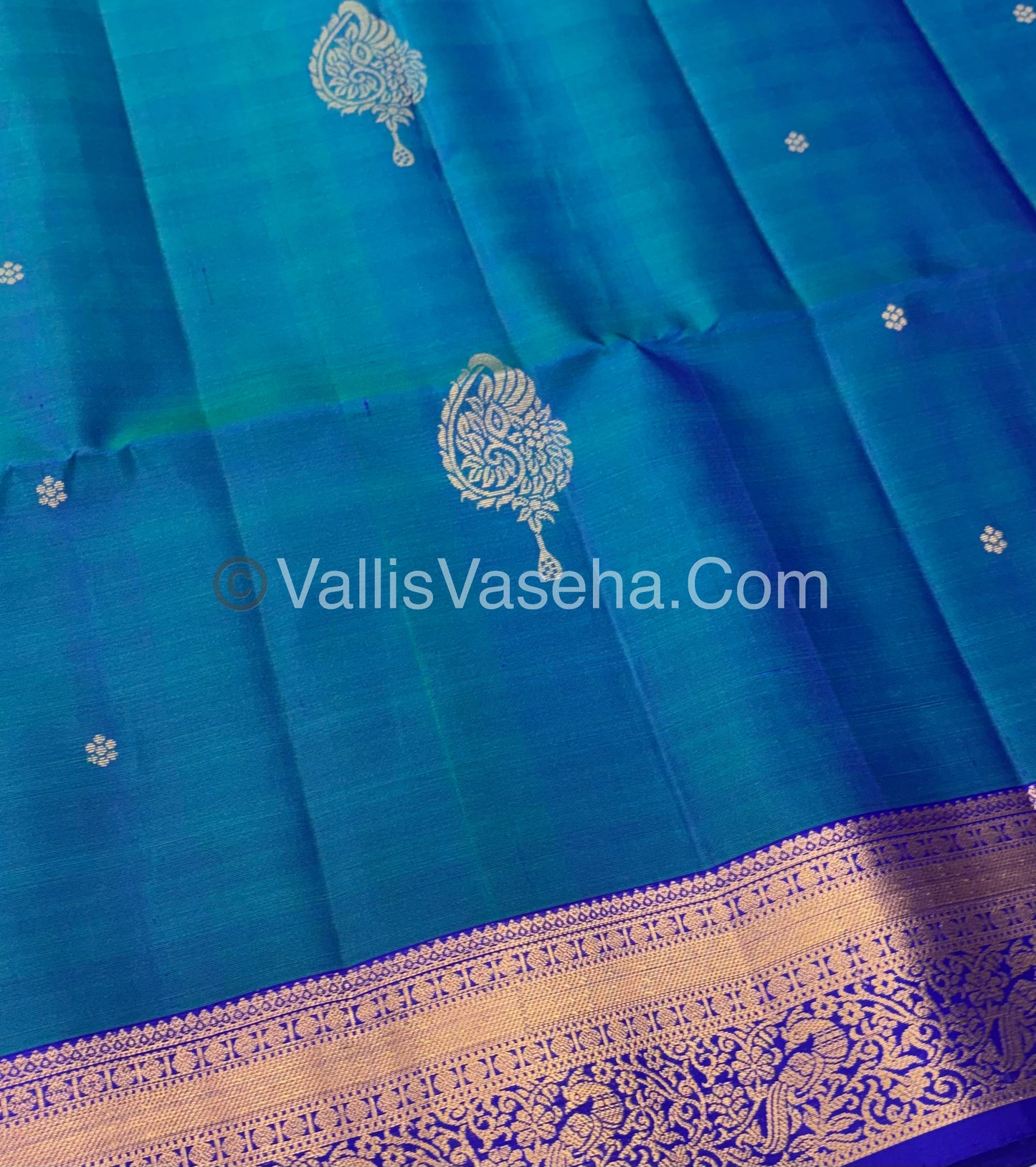Pure Soft Silk Saree - Blue To Blue - Velum & Mayilum - Kanchi Border - VVPSS015