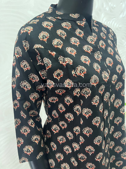 Slub Cotton -  Printed Kurti -  A - Line Cut - VVALK001