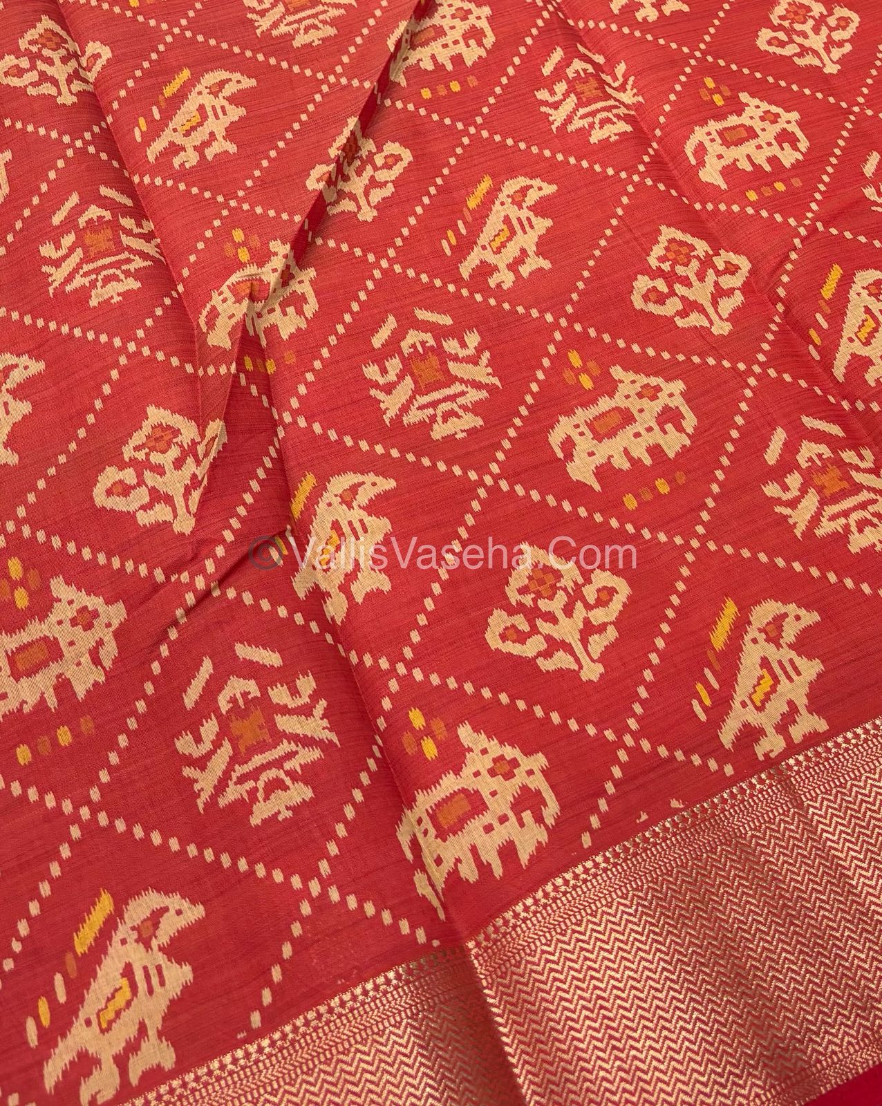 Semi Tussar Silk Saree - Ikkat / Pochampally Design - Red Shade - VVSTS034
