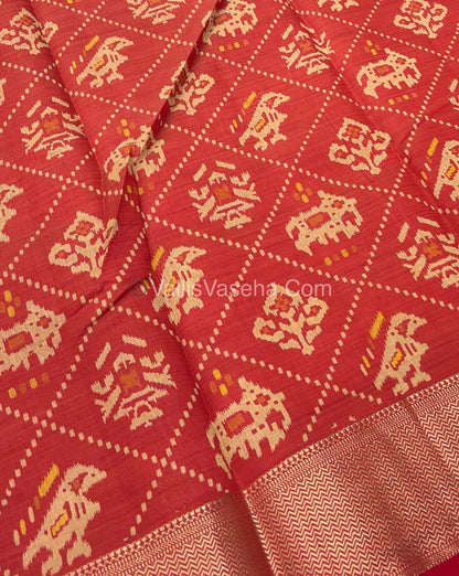 Semi Tussar Silk Saree - Ikkat / Pochampally Design - Red Shade - VVSTS034