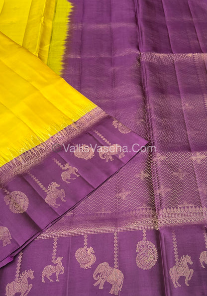 Pure Soft Silk Saree - (Merry-Go-Round Design ) - Yellow with Purple Shade - VVPSS059