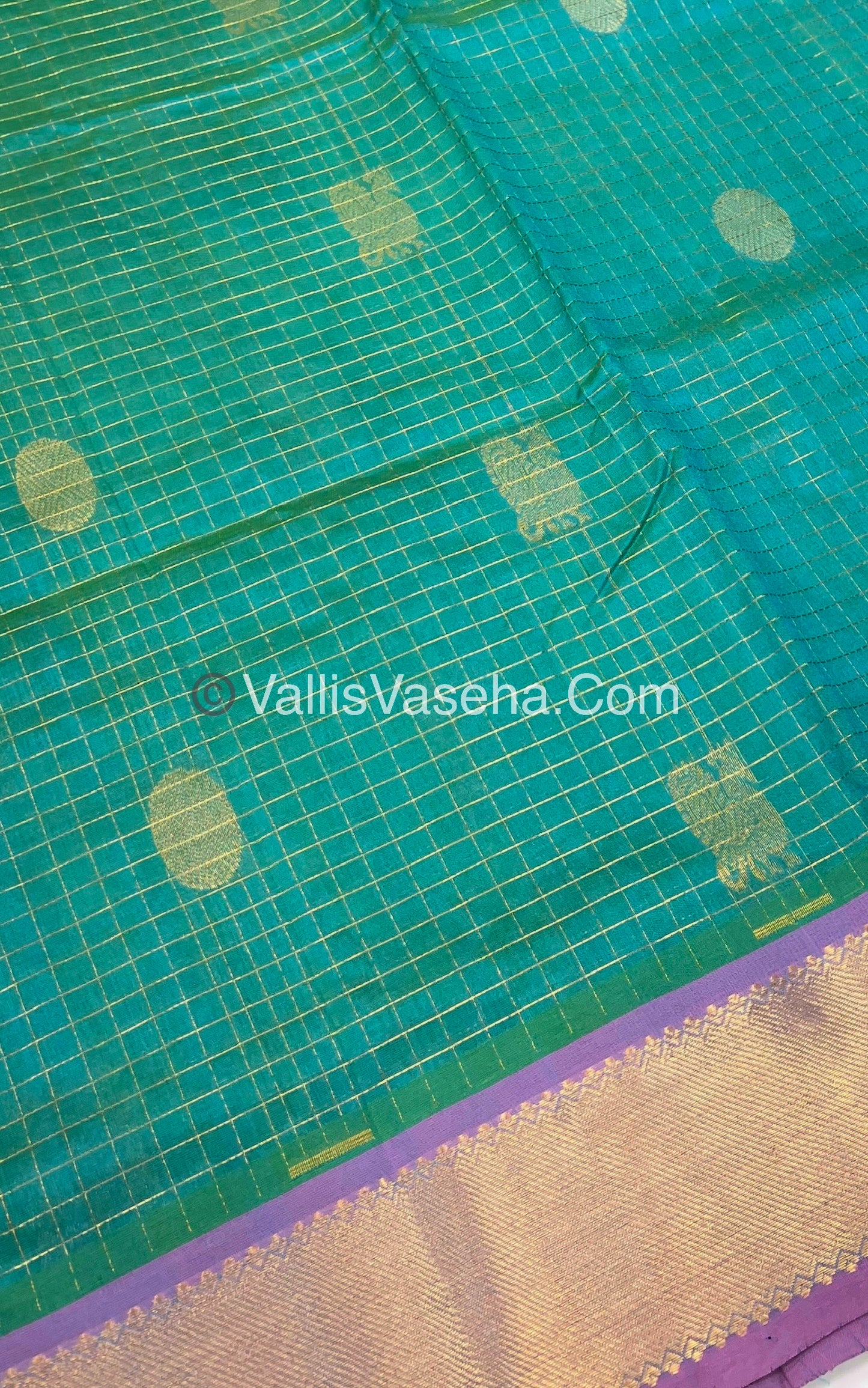 Pure Silk Cotton Saree - Mayil & Chakkaram Design -  Blue With Peach Shade - VVMC002