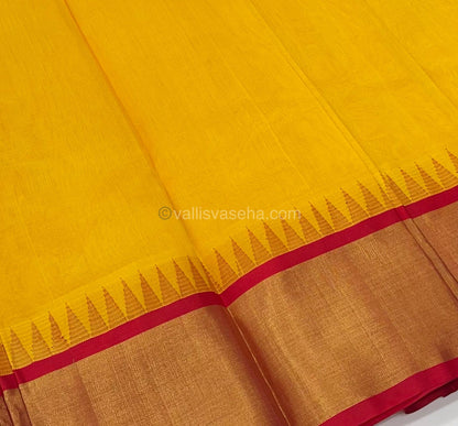 Pure Korvai Silk Cotton Saree - Yellow with Red Combo - Temple border - VVKSC001