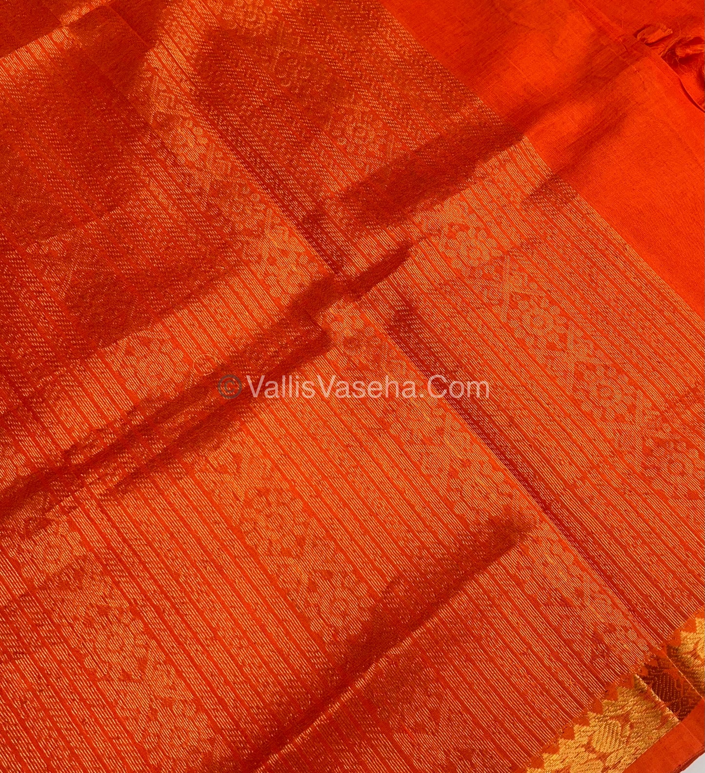 Pure Silk Cotton Saree -  Mayil & Elephant Design - Orange - VVMES001