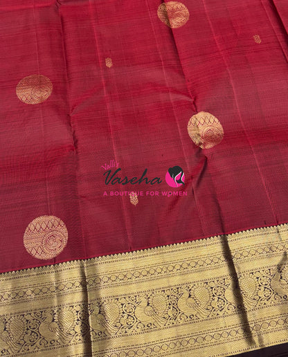 Pure Kanchipuram Silk Saree - Maroon With Brown - VVPS094