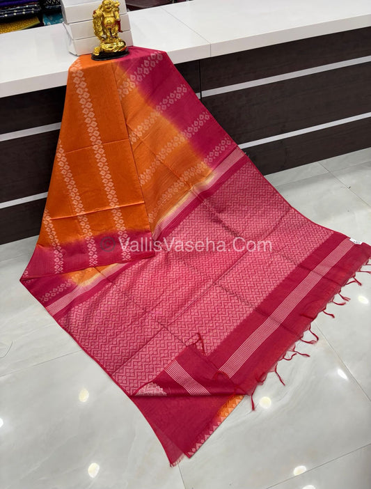 Bhagalpuri Silk - Orange With Pink  - VVBS008