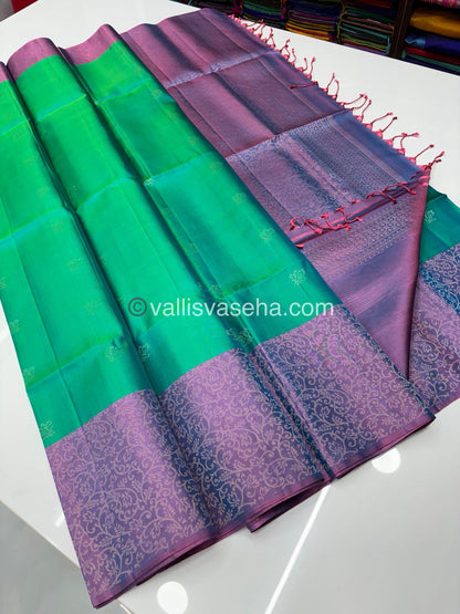 Pure Soft Silk Saree - Turquoise Green & Purplish Pink Combo - VVPSS042