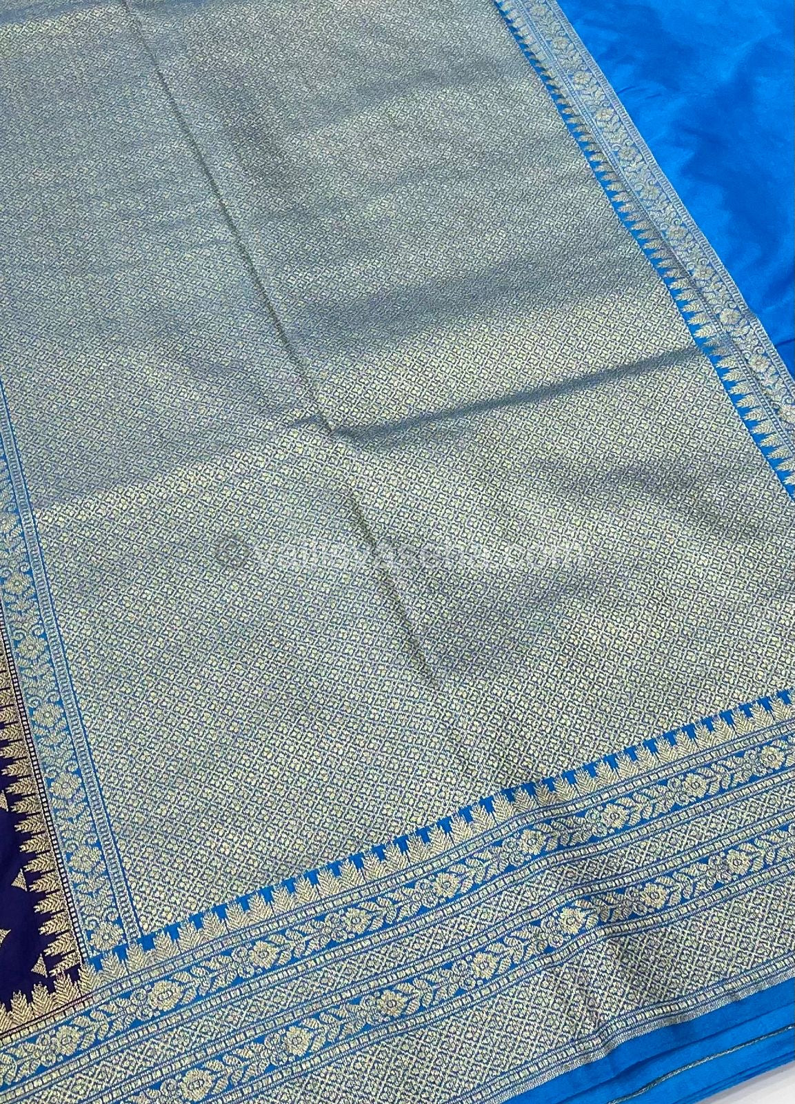 Banarasi - Premium Kathan Silk Saree - Blue with Light Blue - VVPKS002