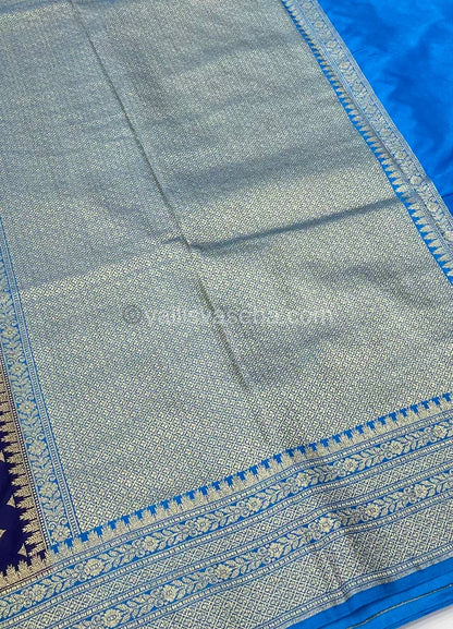 Banarasi - Premium Kathan Silk Saree - Blue with Light Blue - VVPKS002