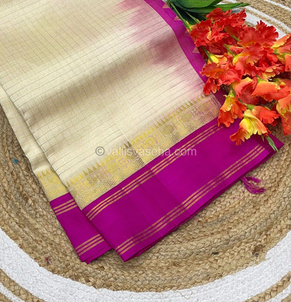 Pure Korvai Silk Cotton - Retta Petta Border - Cream( Half White )with Pink Combo - VVKSC010