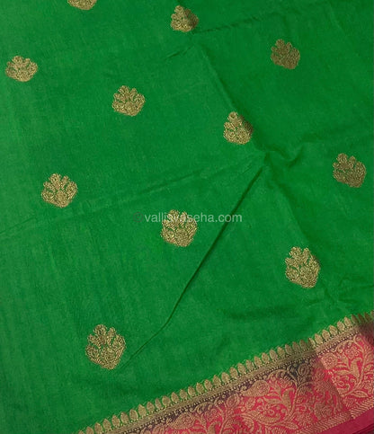 Bamboo Silk Saree - Green with Red Shade - VVBSS001