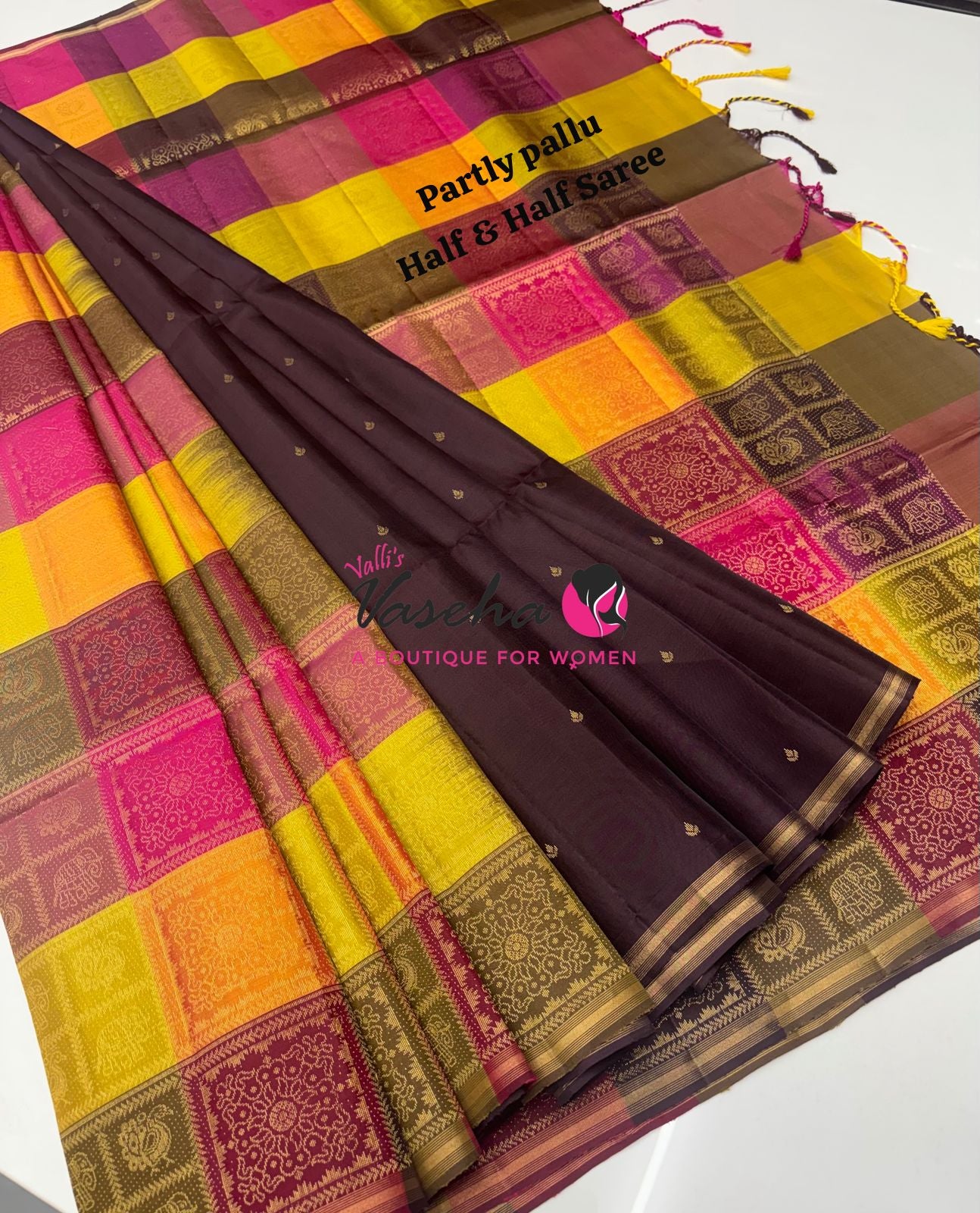 Pure Soft Silk Saree - Partly Pallu -  Half & Half Saree - VVPSS088