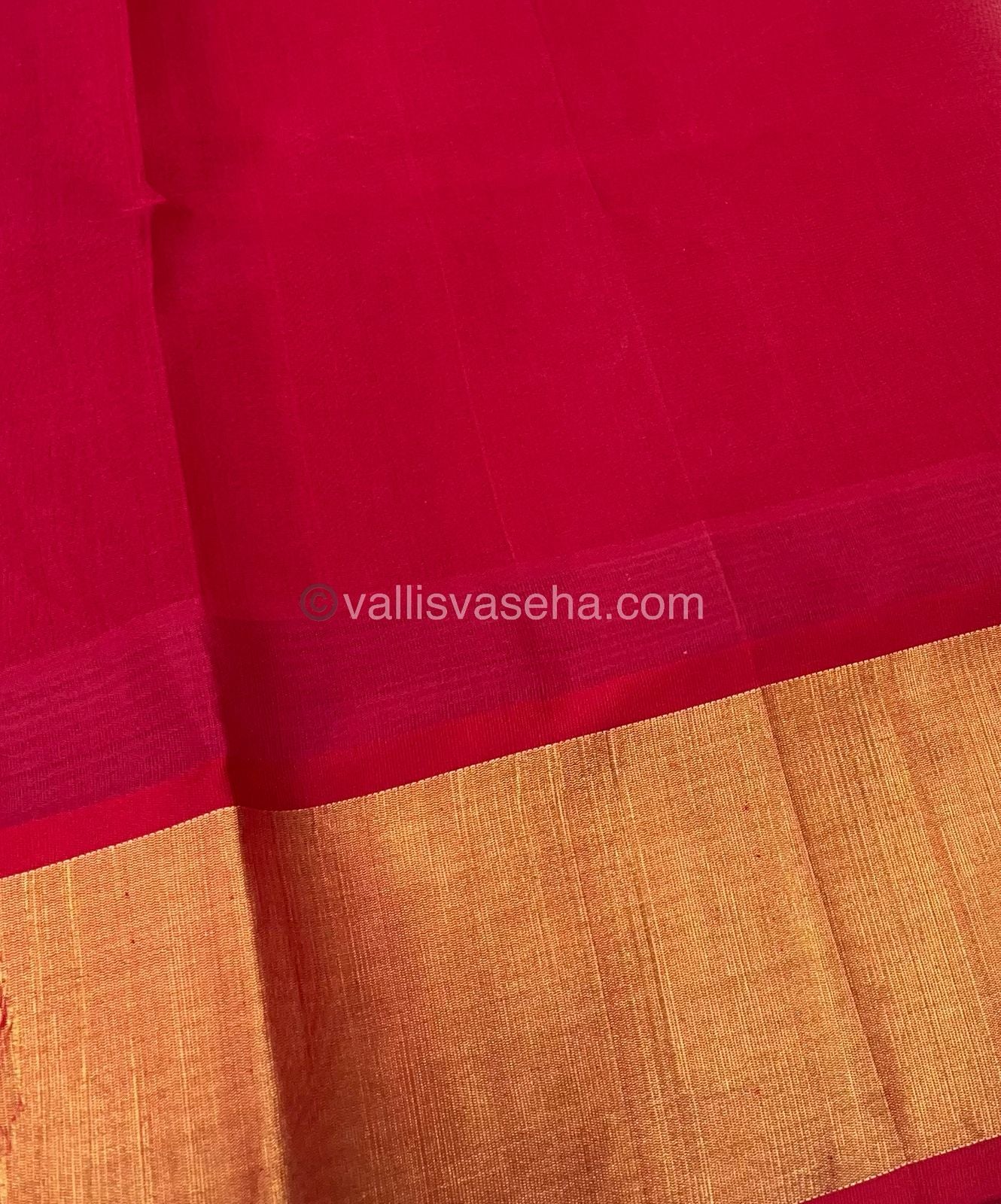 Pure Korvai Silk Cotton Saree - Half white / Cream With Red - Temple border - VVKSC001