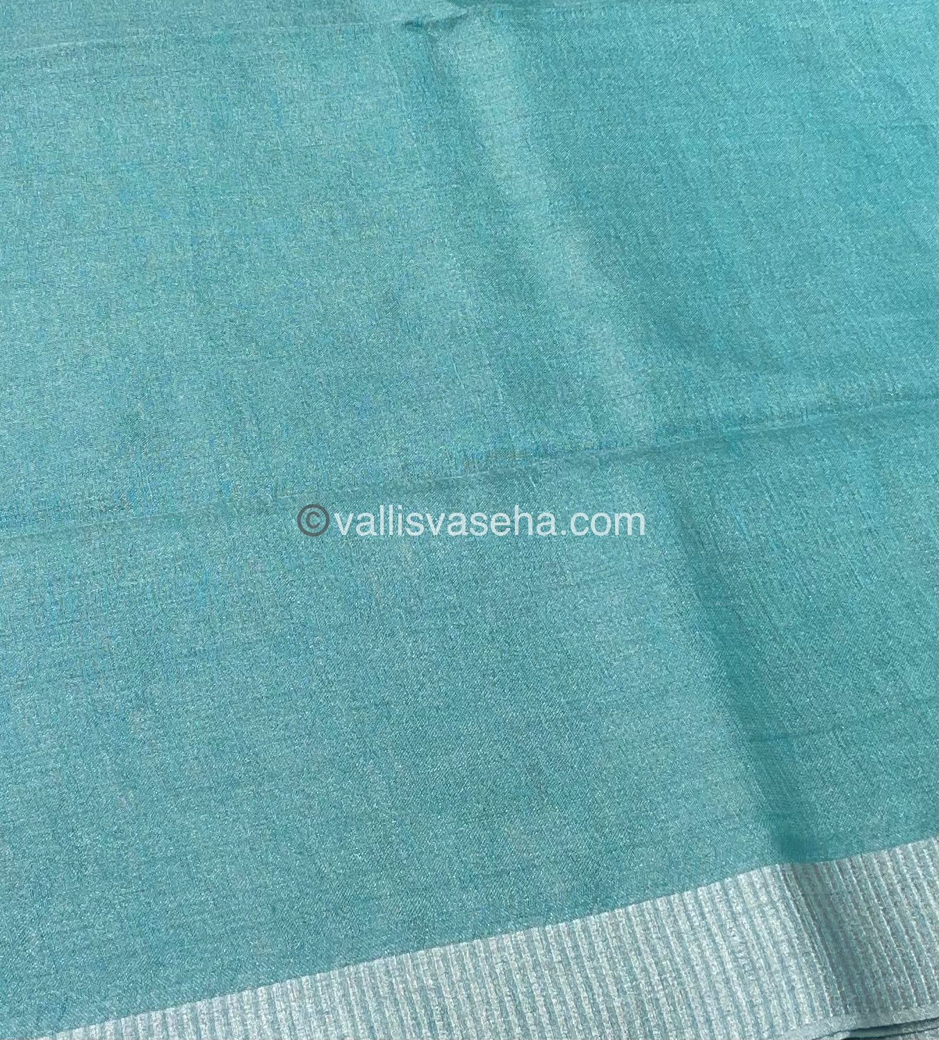 Tissue Linen Saree - Bluish Green - Double tone Shade - VVTLS001