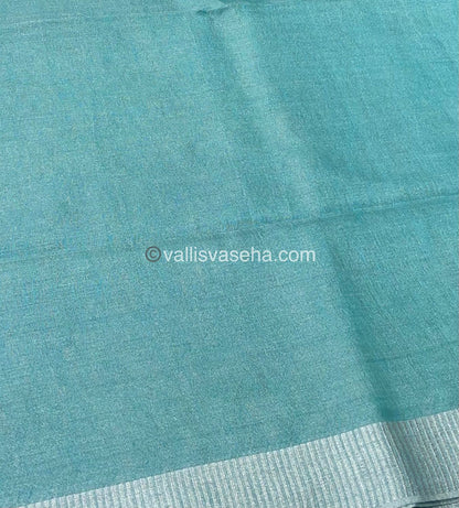 Tissue Linen Saree - Bluish Green - Double tone Shade - VVTLS001