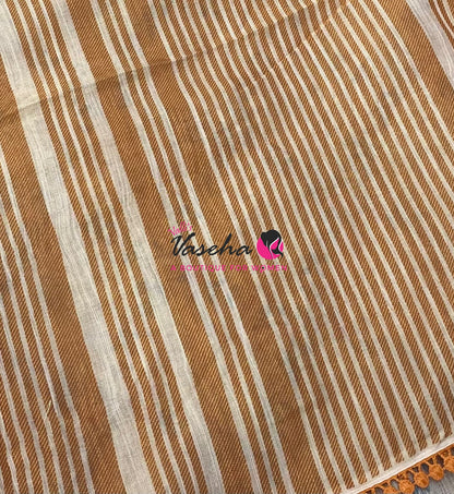 Linen Tissue Saree -  Light & Dark Combo - Orange Shade - VVLTS008