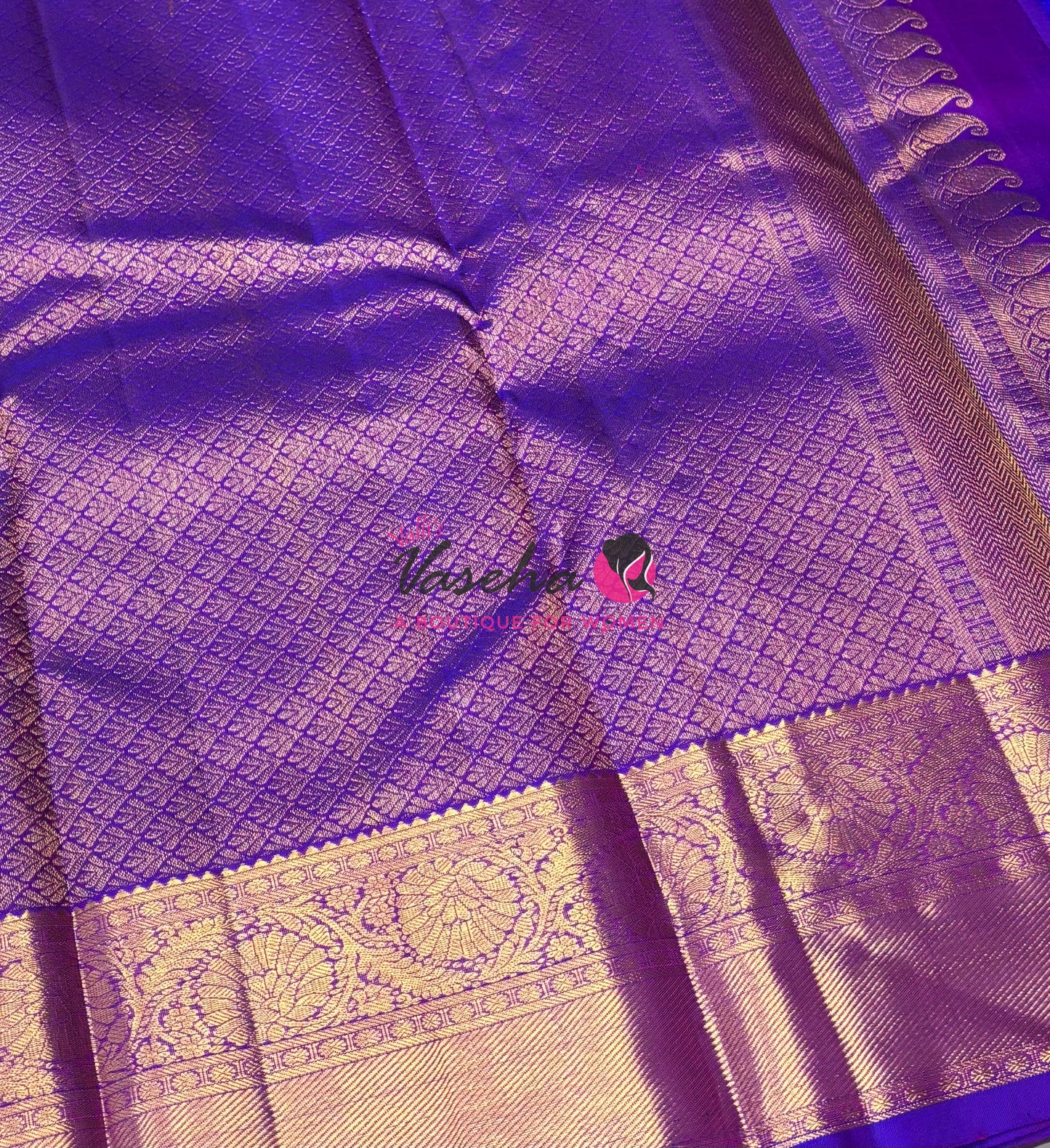 Pure Kanchipuram Silk Saree - Vairavoosi Design  - Peachish Pink & Purple Combo - VVPS059