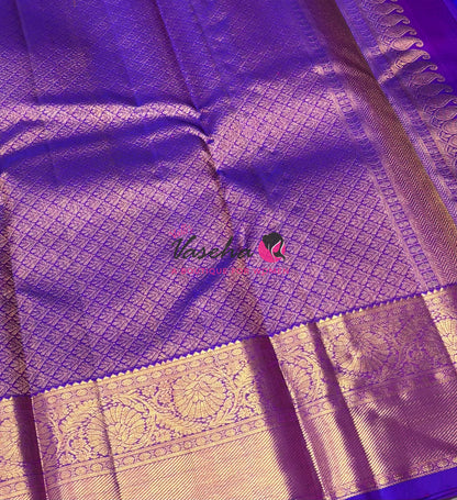 Pure Kanchipuram Silk Saree - Vairavoosi Design  - Peachish Pink & Purple Combo - VVPS059