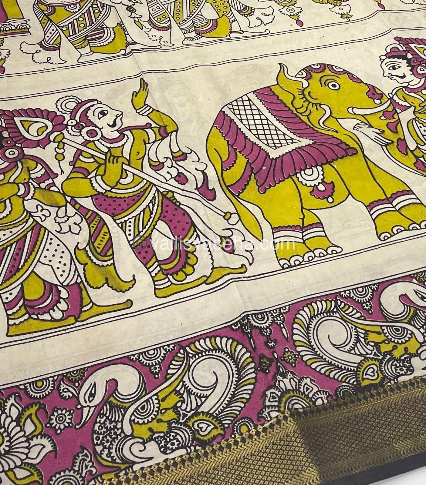 Chennur Silk | Kalamkari Prints | Cream With Coffee Brown -VVCS005