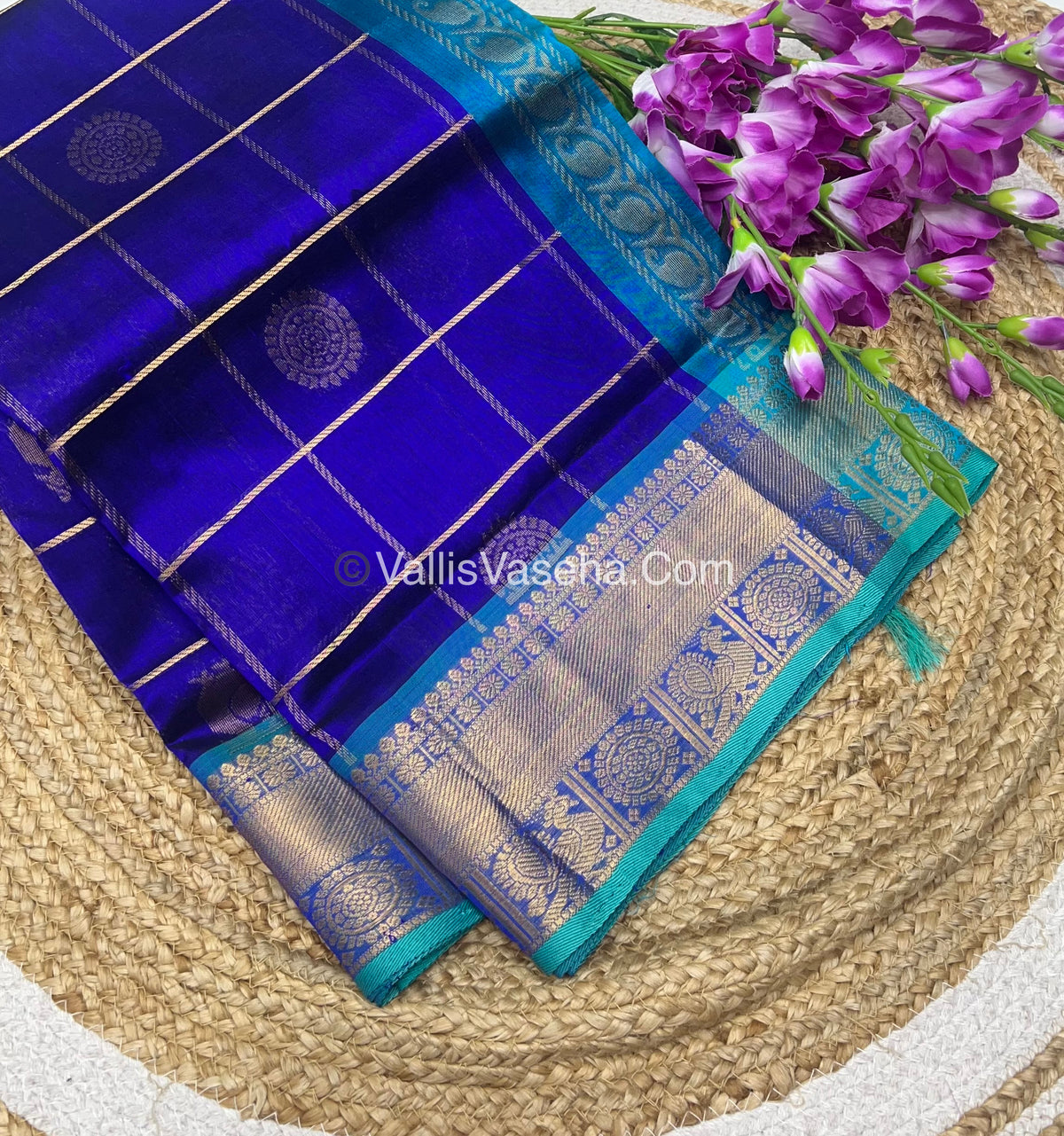 Pure Silk Cotton Saree - Mayil & Chakkaram Design - Blue with Blue - VVMC001