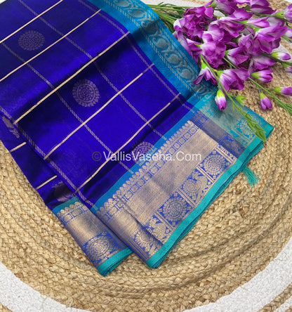 Pure Silk Cotton Saree - Mayil & Chakkaram Design - Blue with Blue - VVMC001