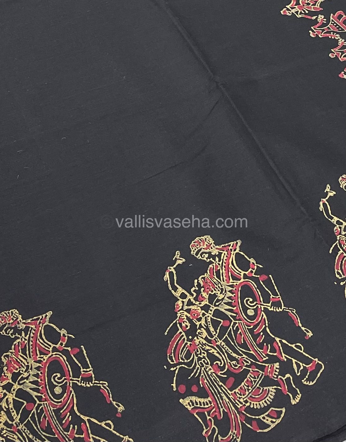 Poly Silk Mixed Printed Cotton - Black With Grey - VVPCP002