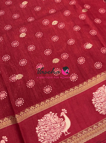 Casual Wear Sarees - Semi Binny / Semi Dola Silk - Maroon Shade - VVSDS007