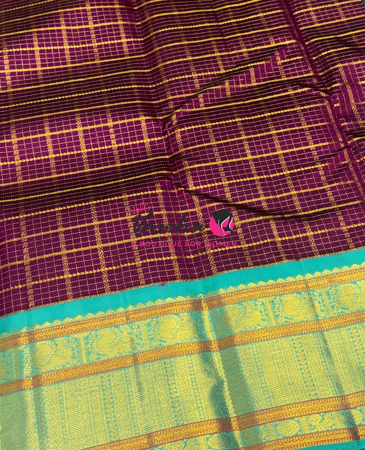 Pure Vintage Korvai Kanchipuram Silk Saree - Purple & Teal Blue Combo - VVPS006