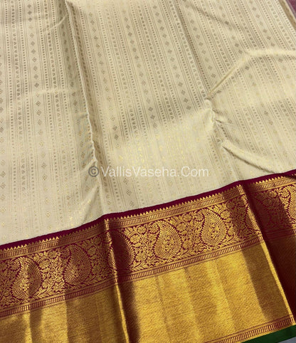 Pure Vintage Korvai Kanchipuram Silk Saree -Half White / Light Cream & Maroon Combo - VVPS038
