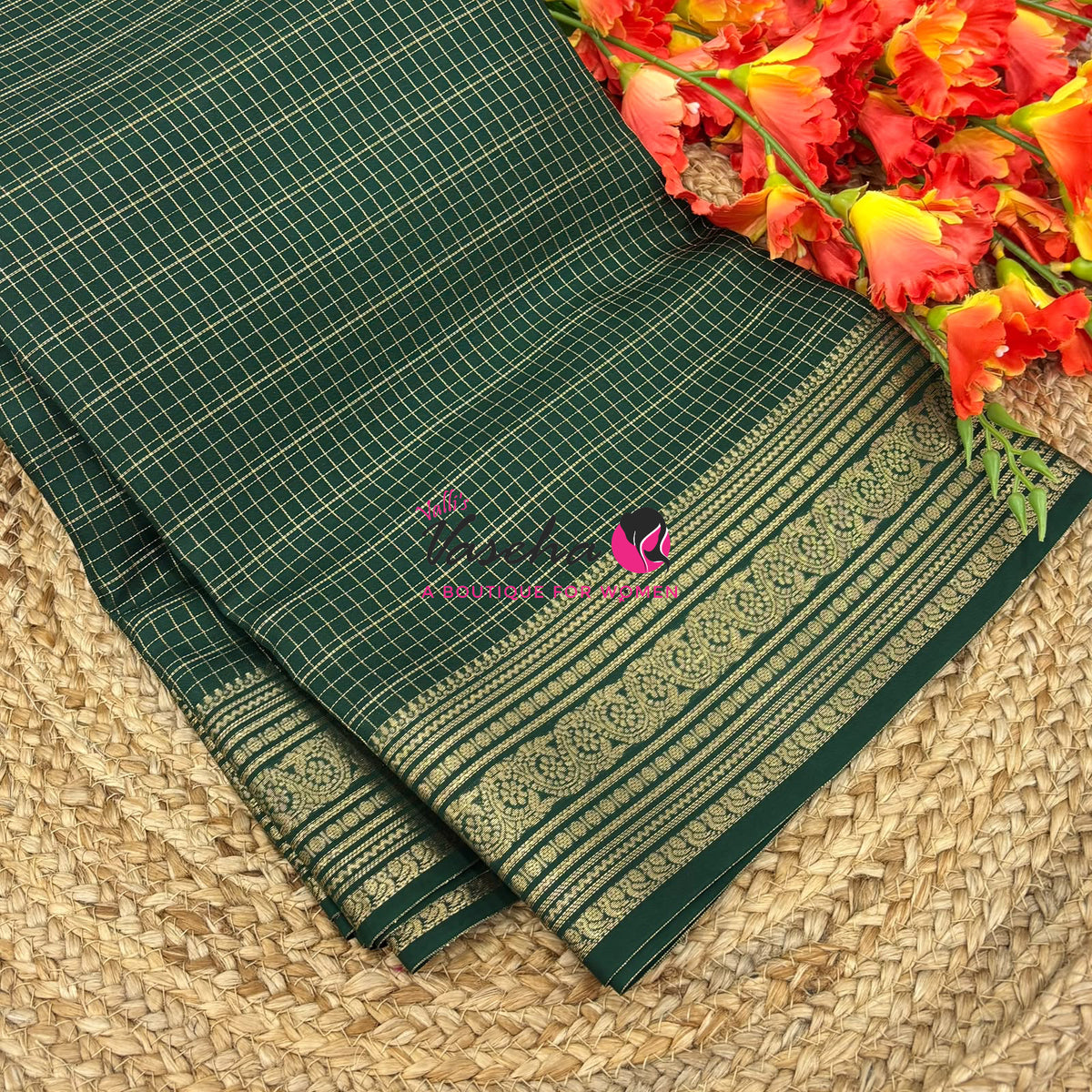 Semi Mysore Crepe Silk  - Green Shade - VVSMC005