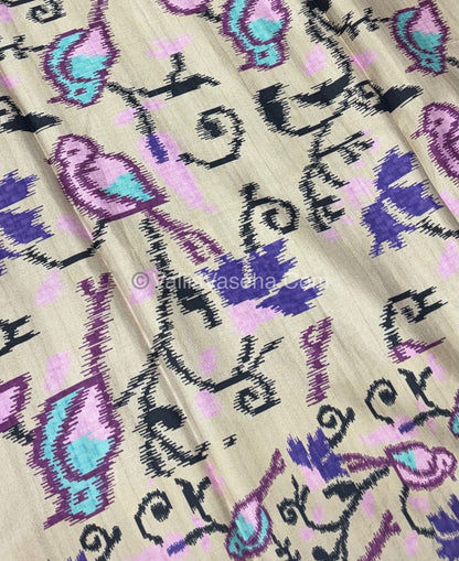 Semi Tussar Silk - Dark Onion Pink With Cream Shade  - VVSTS039