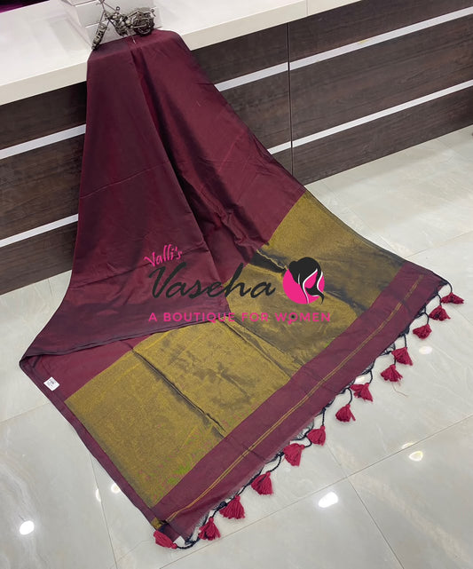 Handloom Cotton Sarees  - Meroon Shade - VVKC001