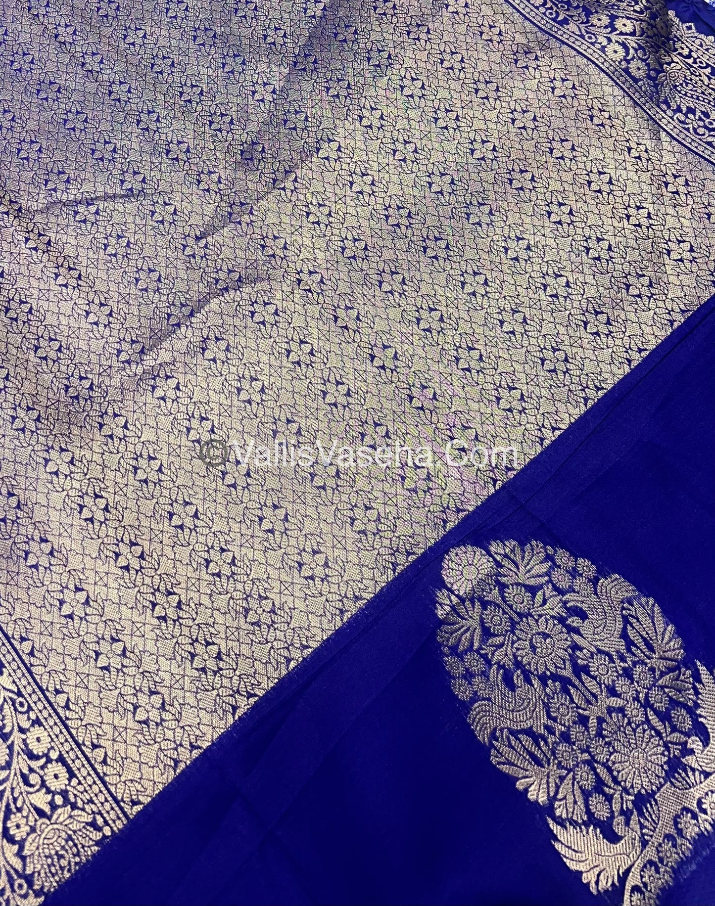 Semi Soft Silk - Tree With Double Birds Butta Border - Blue Shade -VVSSS011