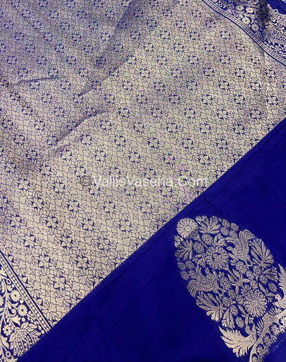 Semi Soft Silk - Tree With Double Birds Butta Border - Blue Shade -VVSSS011