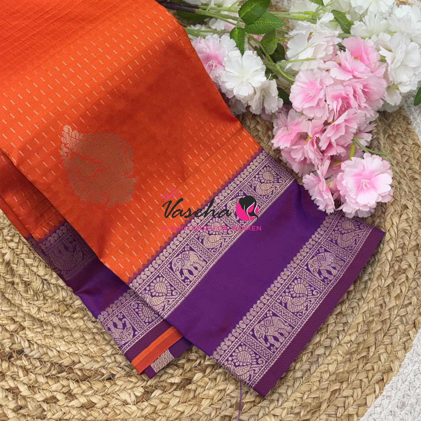 Semi Soft Silk - Bright Orange With Purplish Pink - VVSSS036