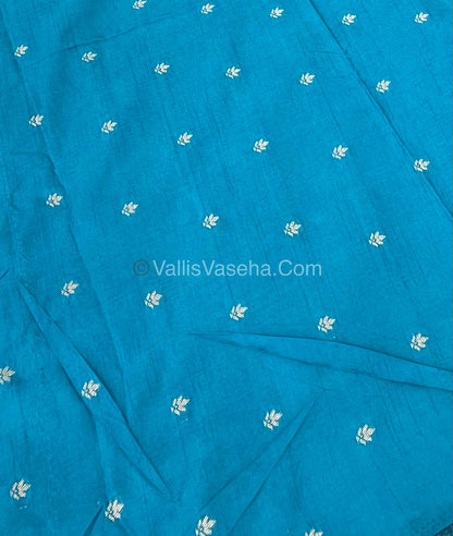 Semi Tussar Silk - Vairavoosi & Elephant Design - Ramar Blue Shade - VVSTS019