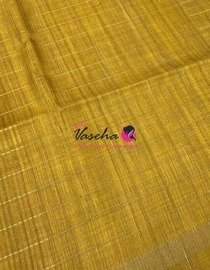 Semi Art Tussar Silk  / Art Silk - Green  & Yellow - VVATS008