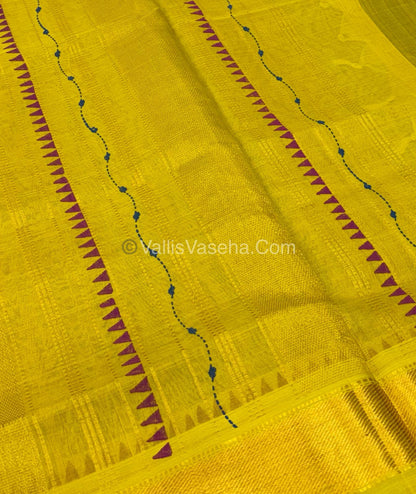 Pure Printed Silk Cotton Sarees - Purple with Yellow - VVPSC004