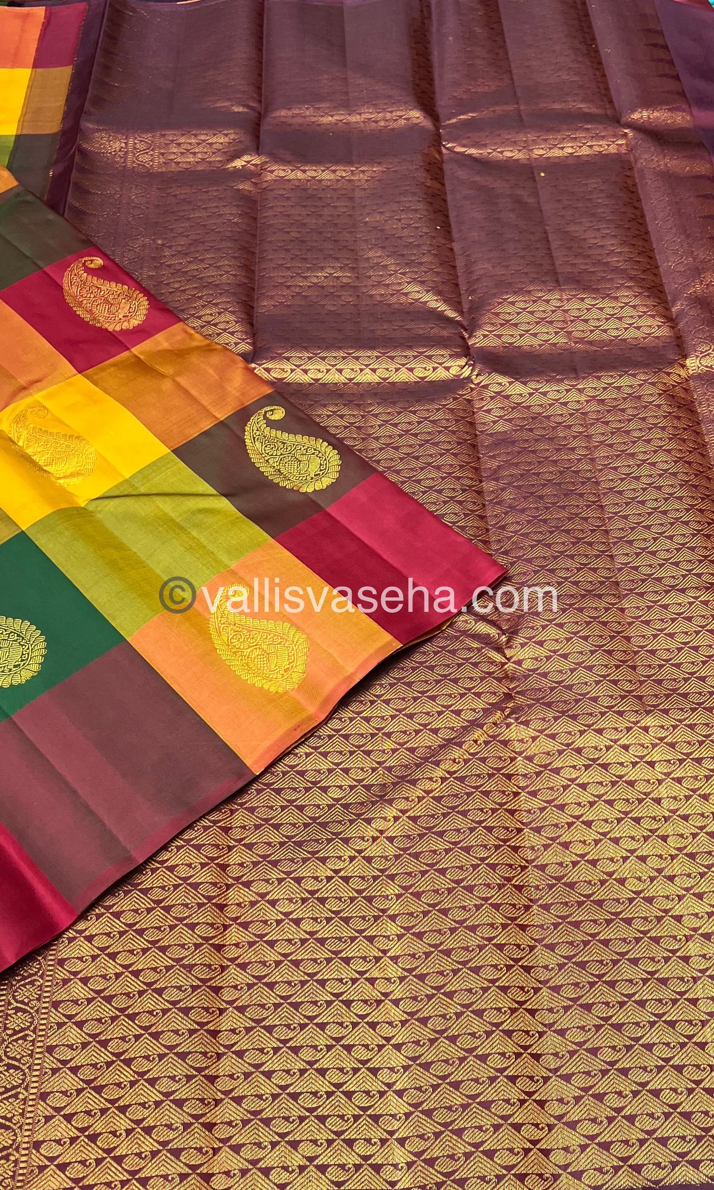 Pure Kanchipuram Silk Saree - Pazhum Pazhamum Checks - VVPS017
