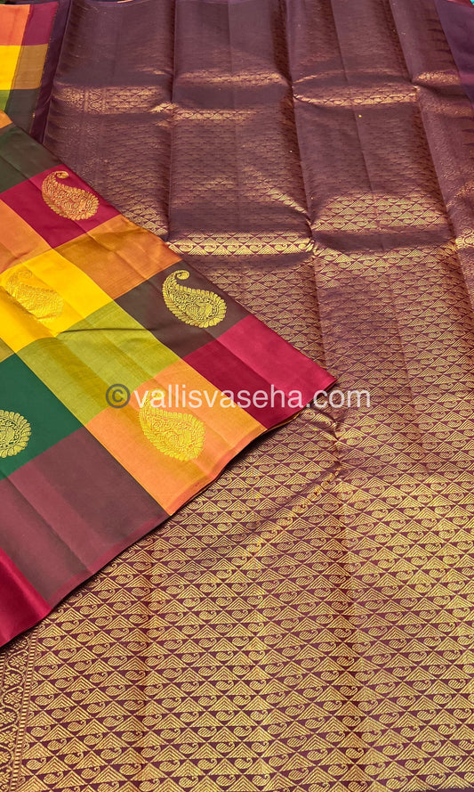 Pure Kanchipuram Silk Saree - Pazhum Pazhamum Checks - VVPS017
