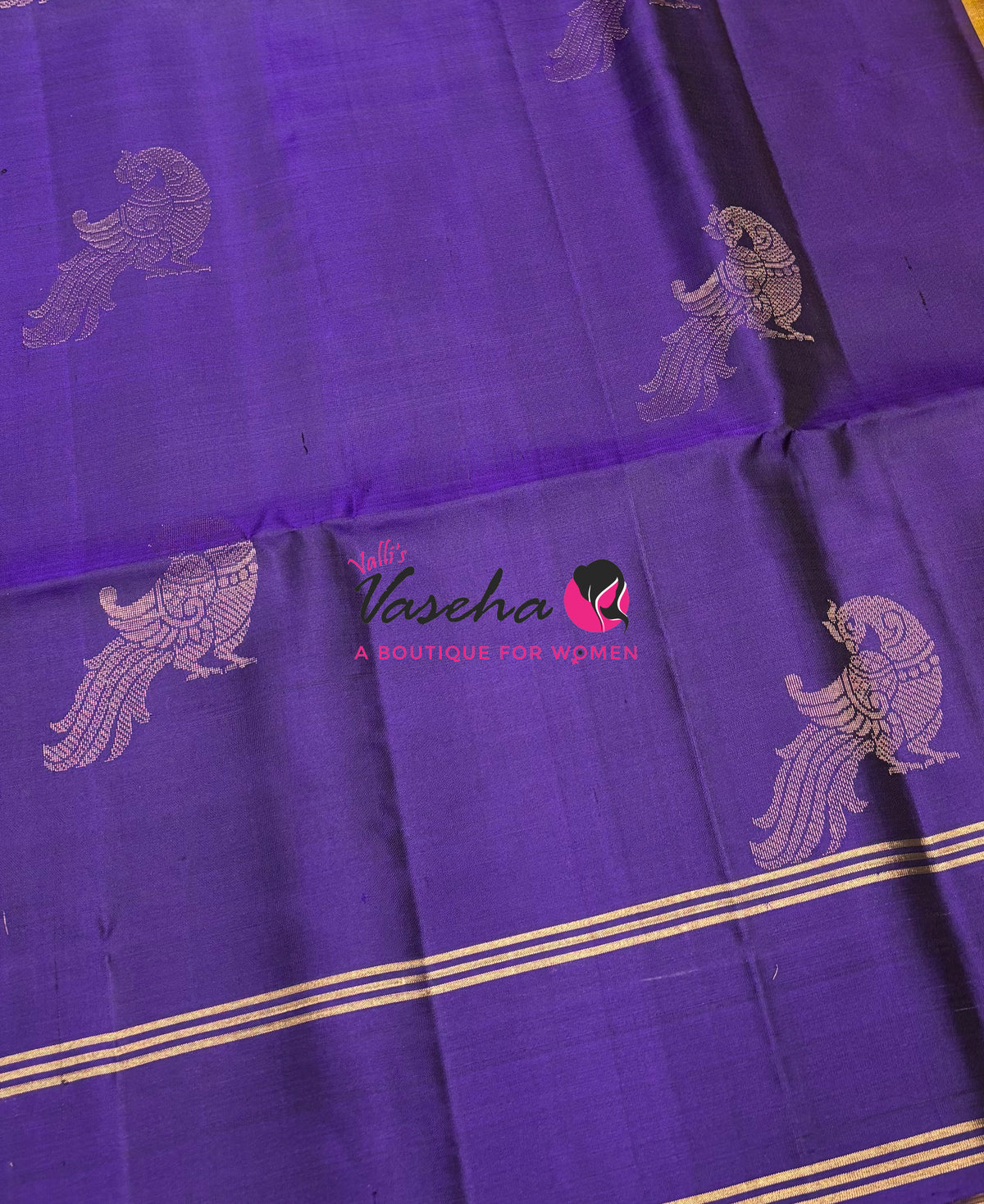 Pure Soft Silk Saree  - Purple & Yellow Combo - VVPSS140