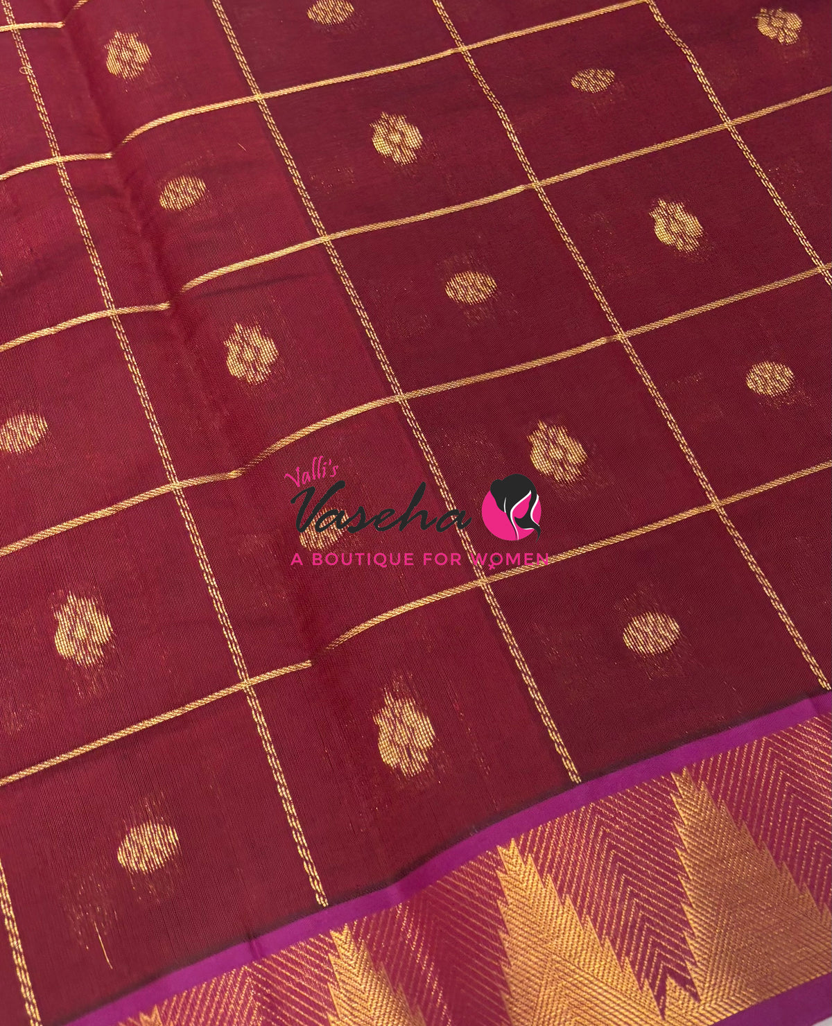 Semi Silk Cotton Saree - Checked Pattern with Butta  - VVSSC013