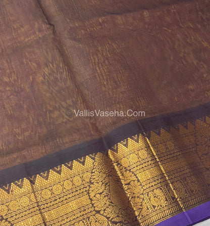 Pure Korvai Silk Cotton Saree - Mustard Yellow with Brown - VVKSC019