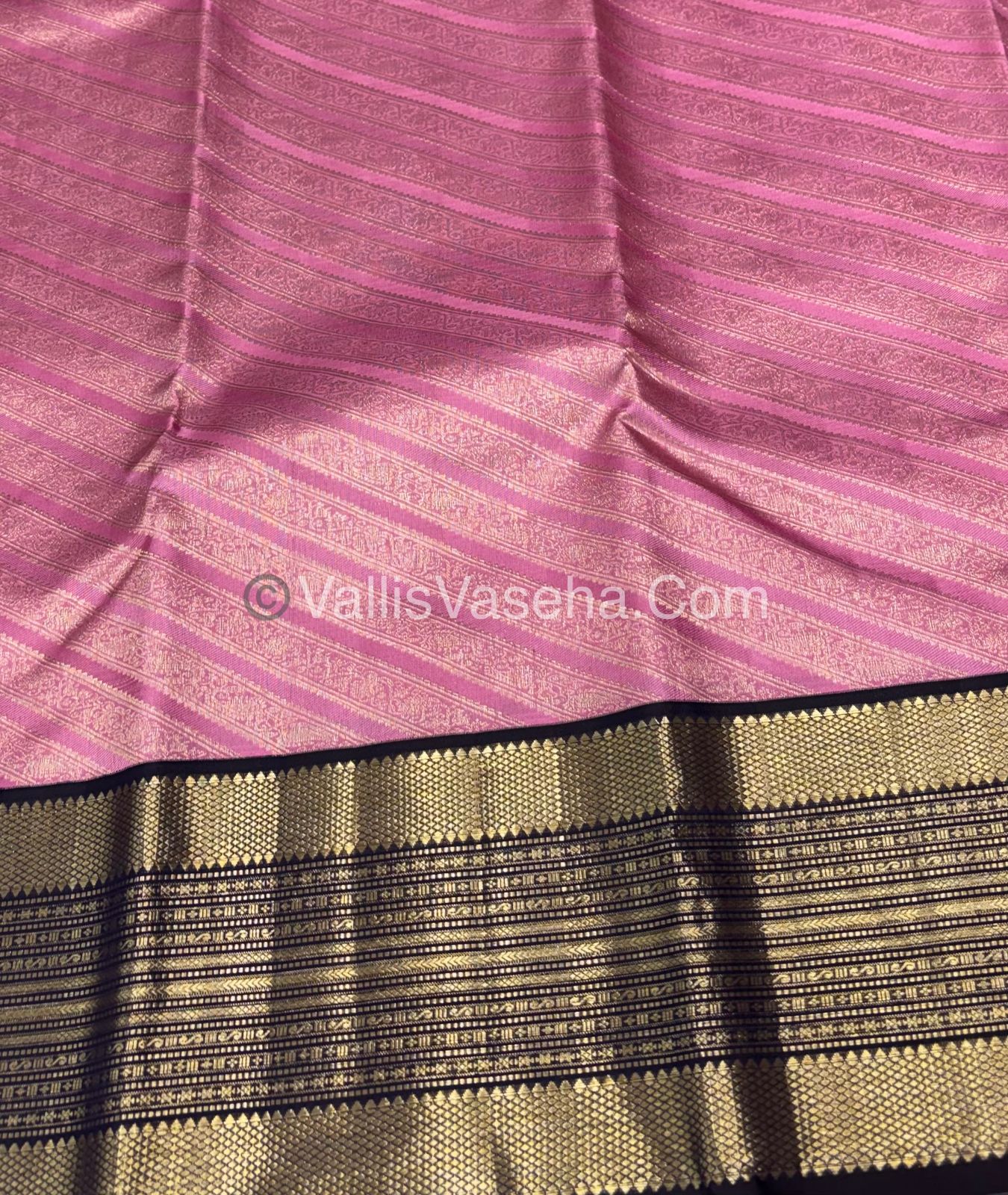 Pure Vintage Korvai Kanchipuram Bridal Silk Saree - Pink & Navy Blue Combo - VVPS033
